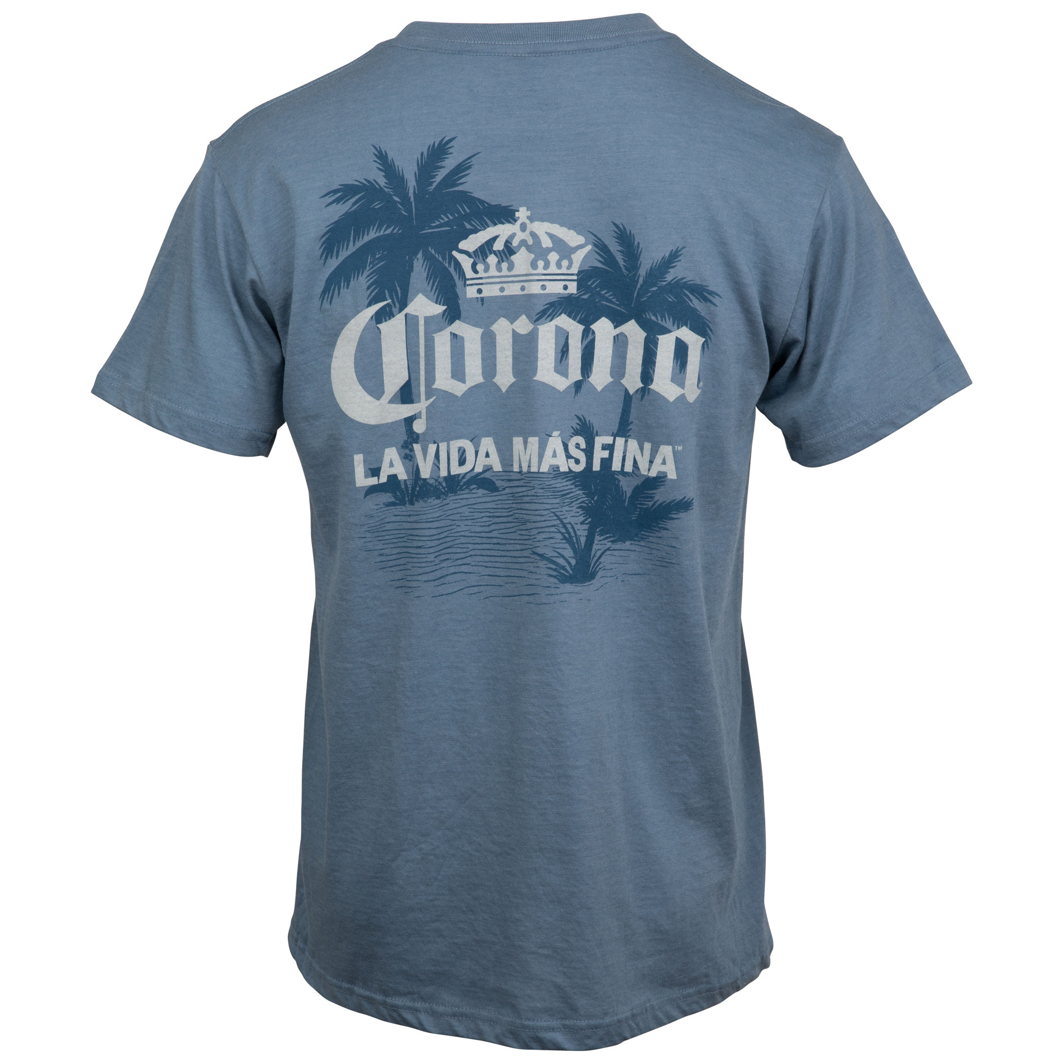 Corona Extra La Vida Mas Fina Palm Trees Front and Back Print T-Shirt